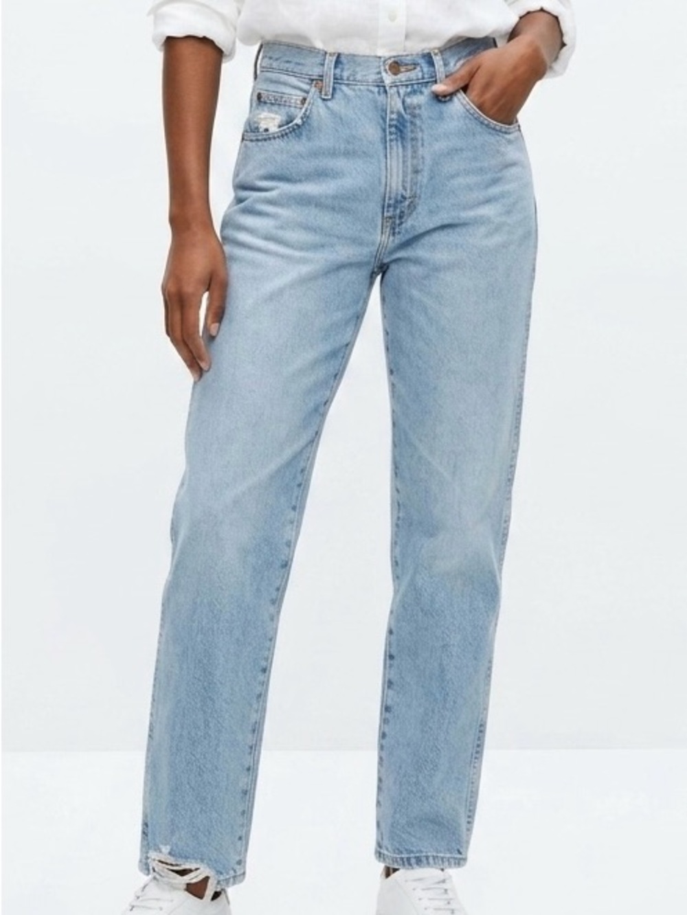 Vtg 80s Lee High Waisted Straight Jeans Faded Light Wash Distressed 32x30
